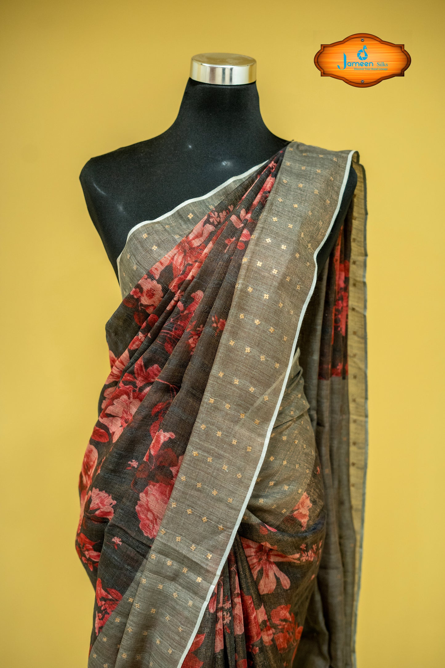 Black pure muslin saree