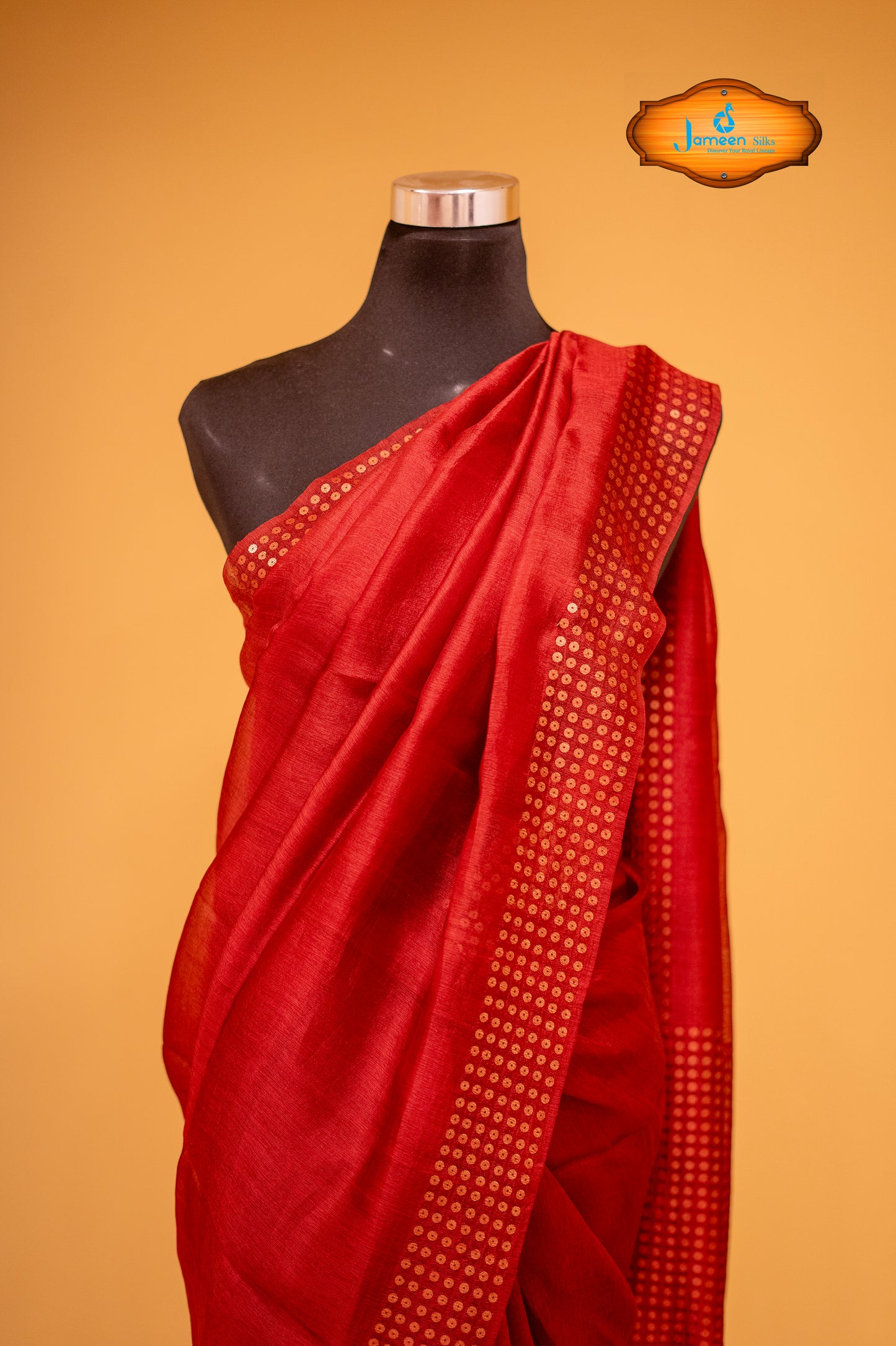 Red muslin silk saree