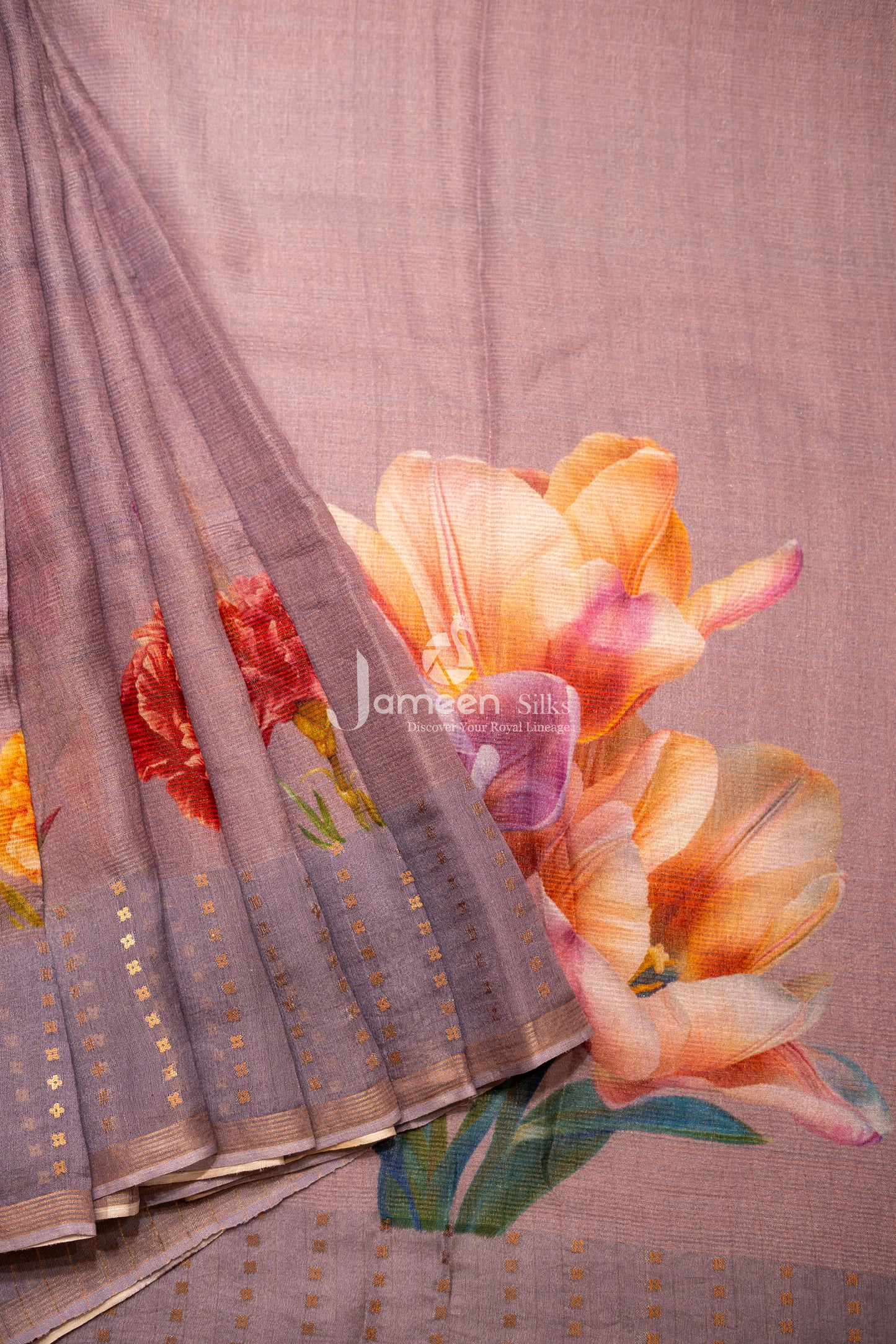 Grey muslin silk saree