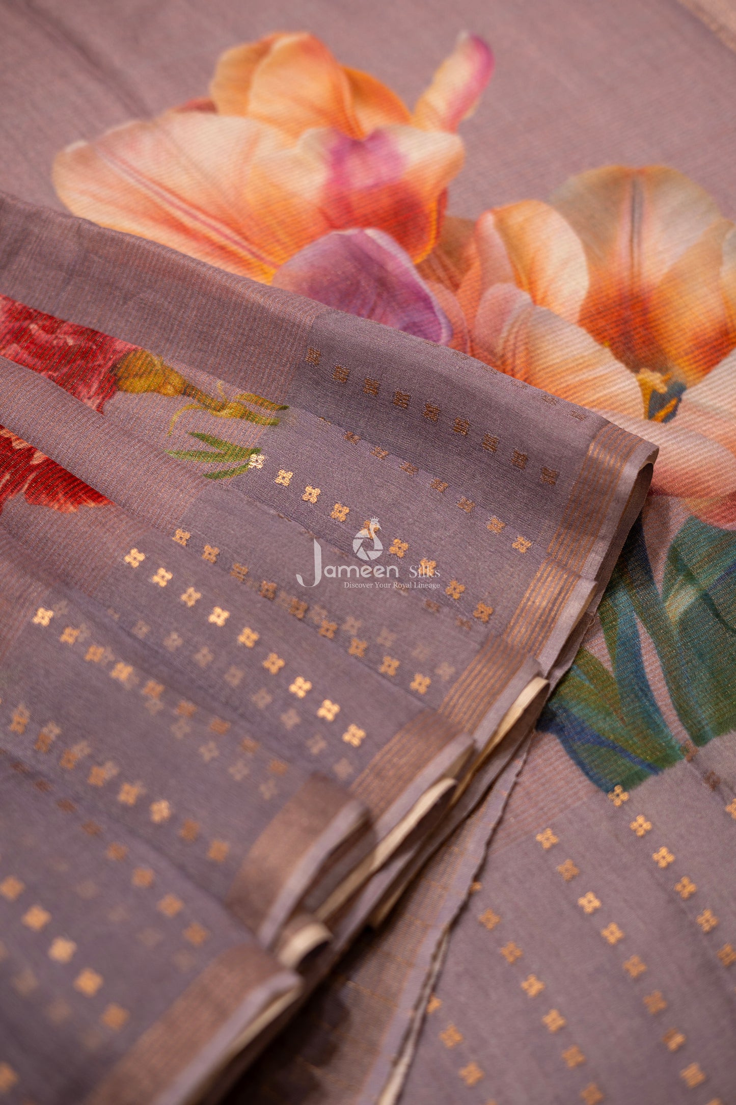 Grey muslin silk saree