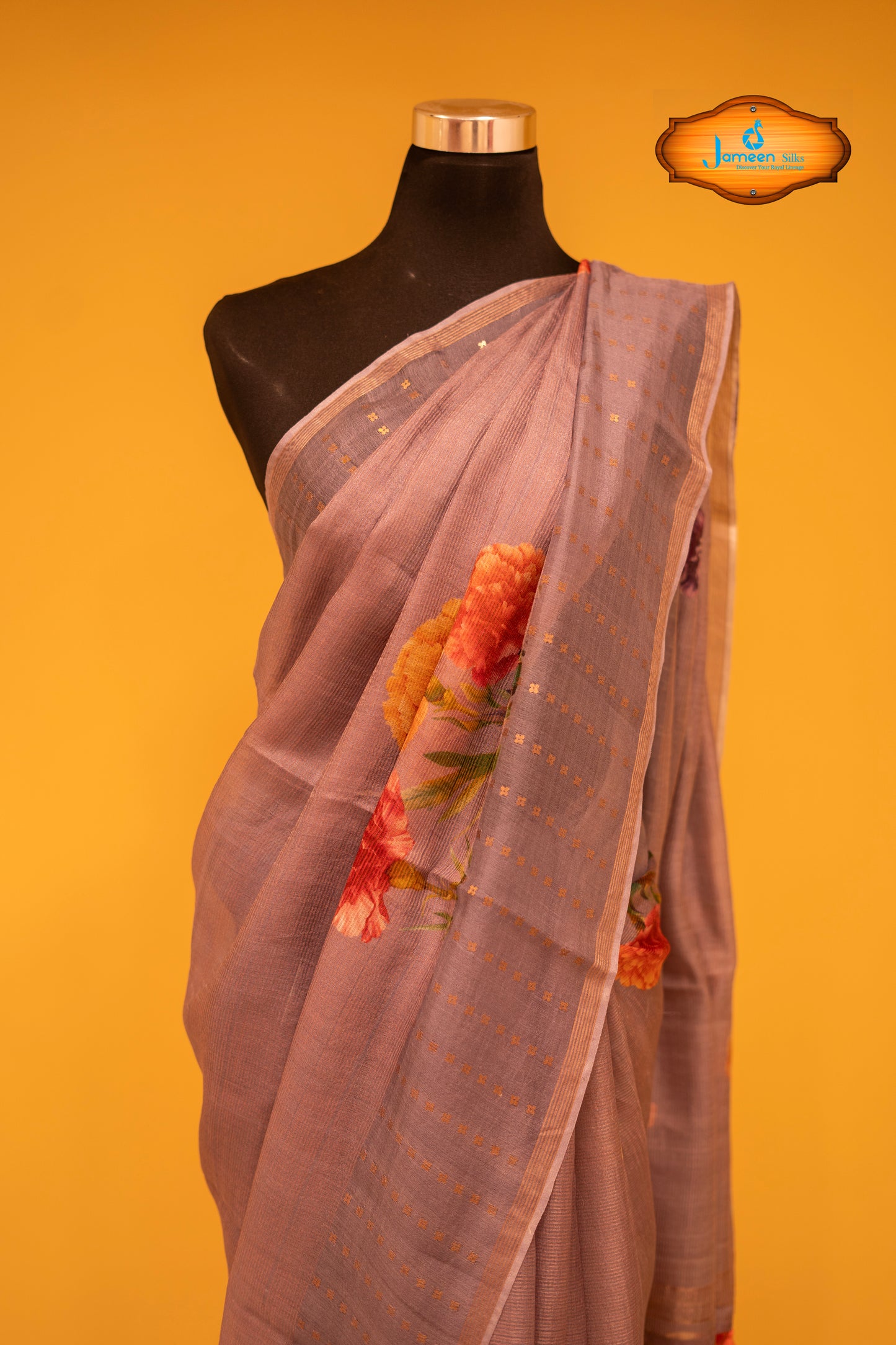 Grey muslin silk saree