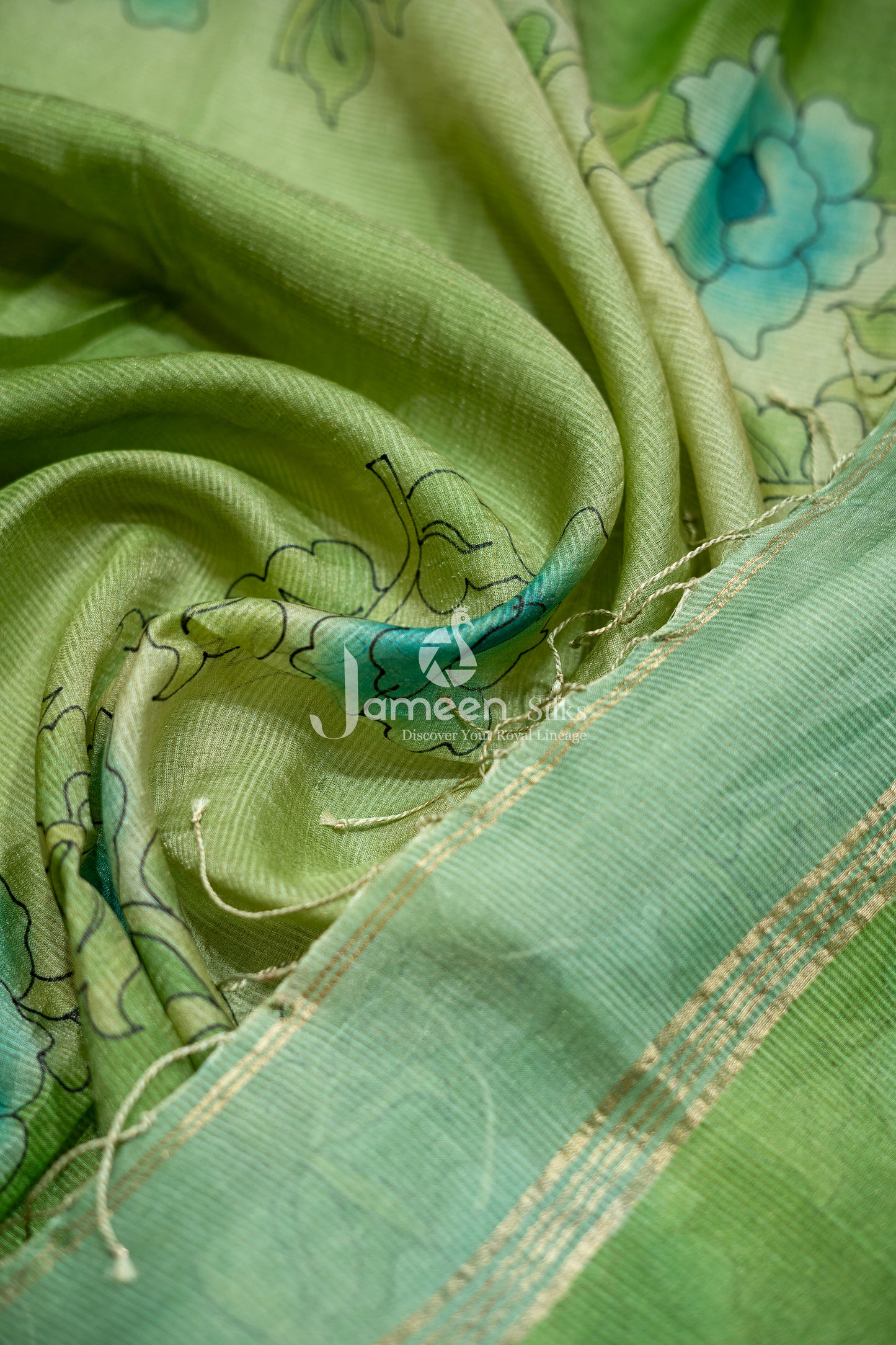Green muslin silk saree