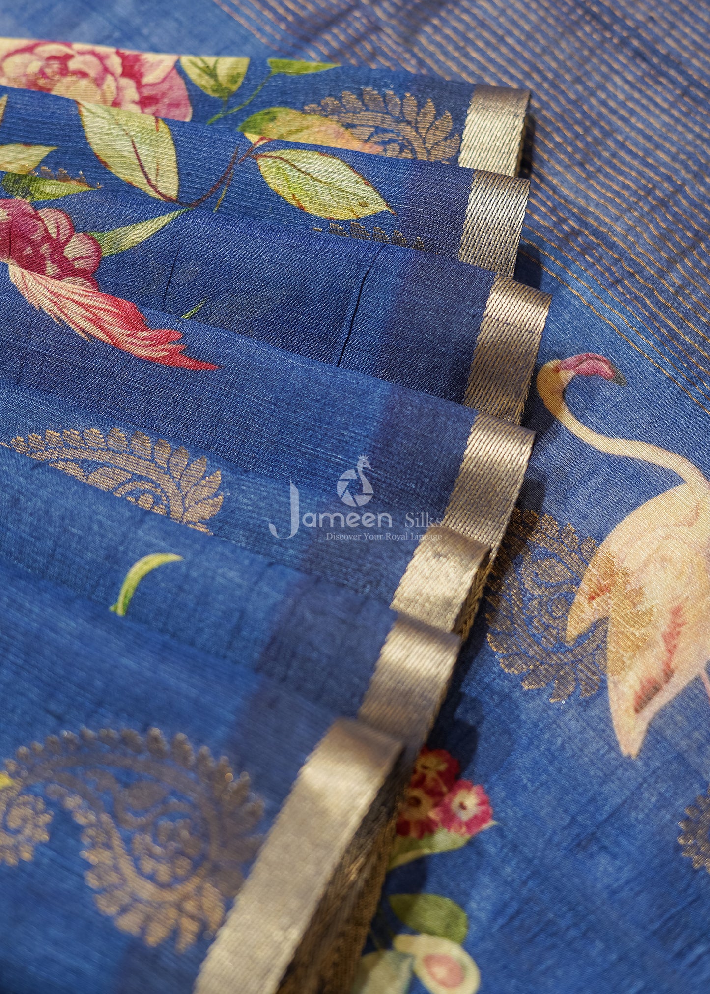 Blue tussar silk saree