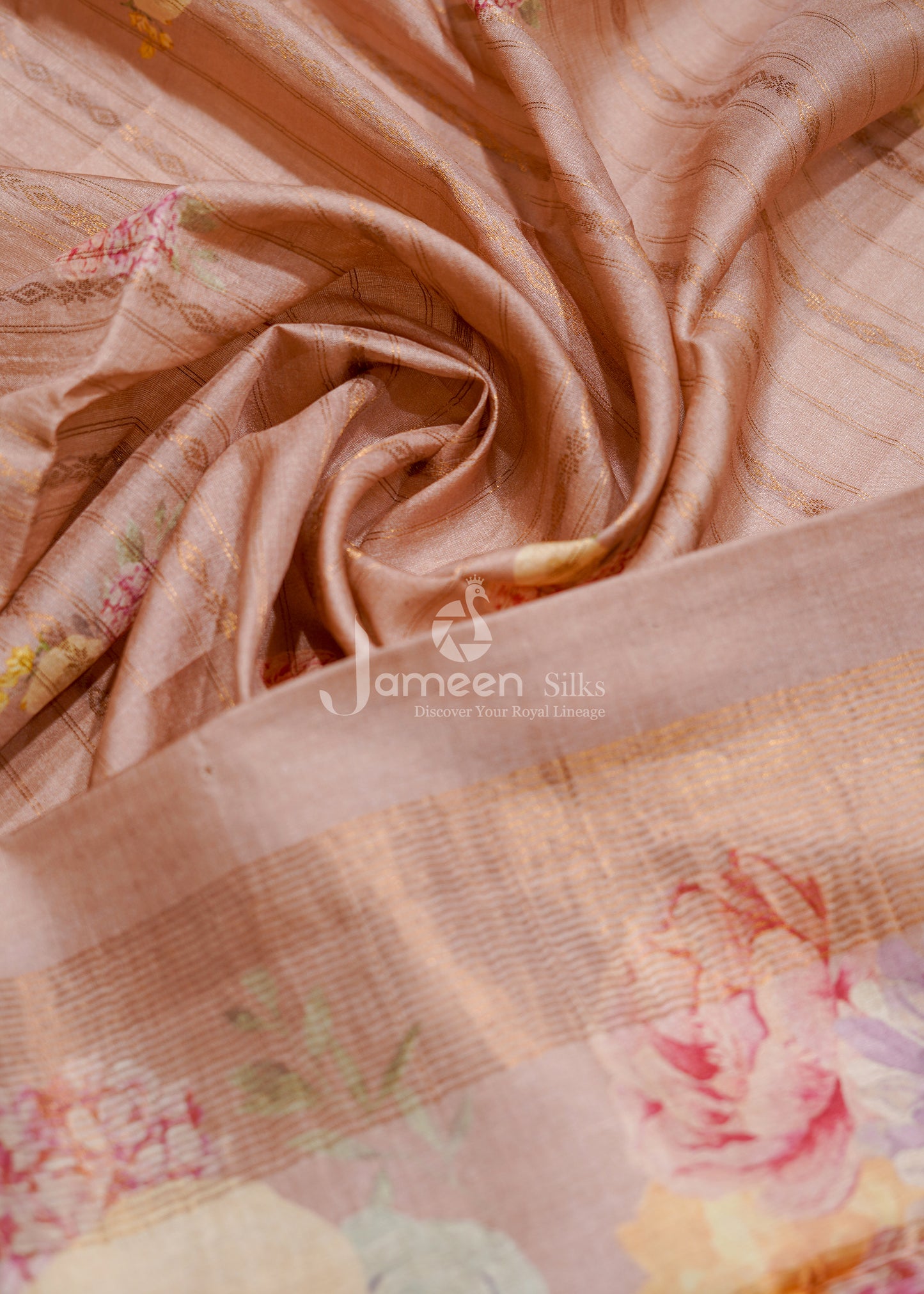 Peach tussar silk saree
