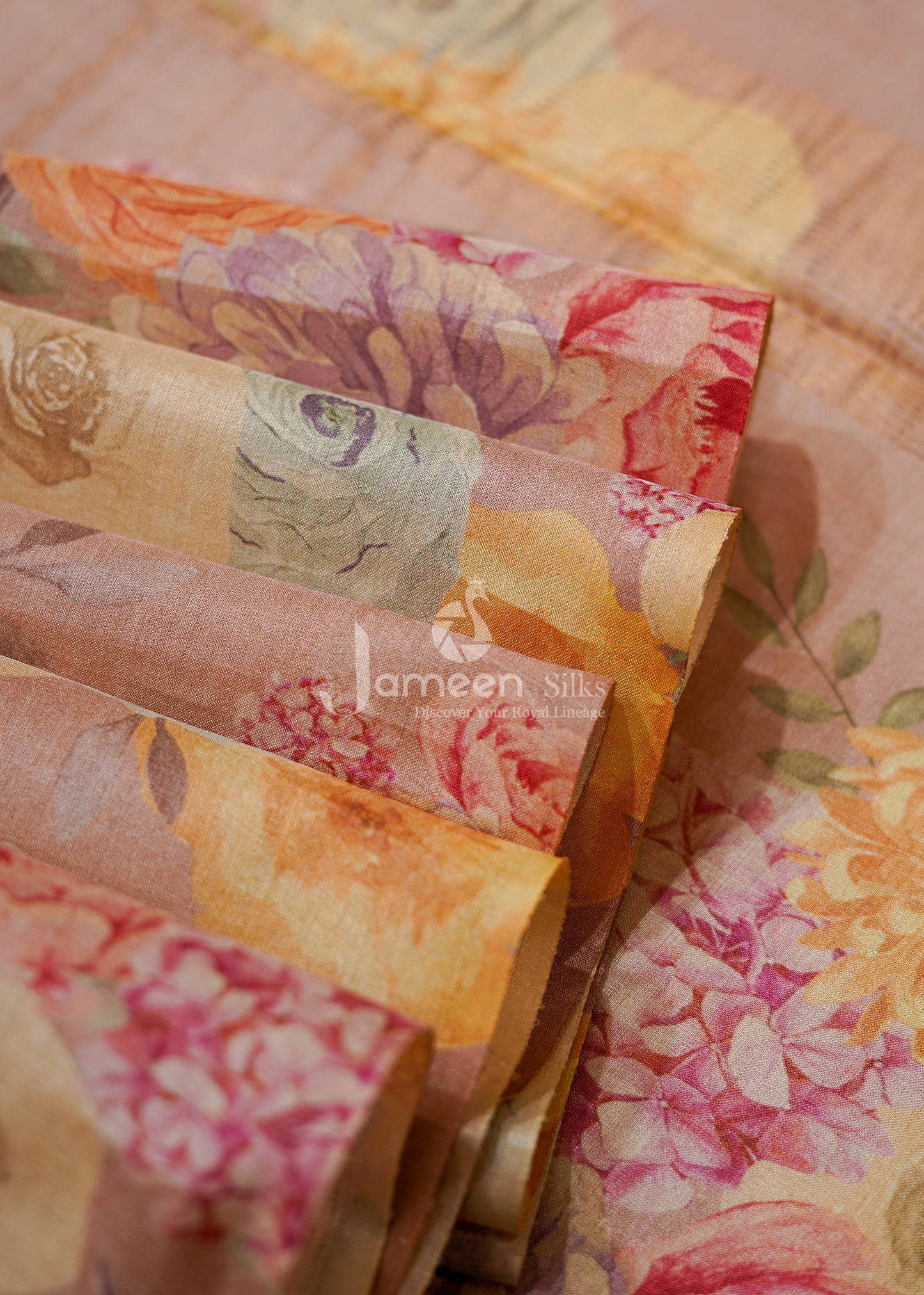 Peach tussar silk saree