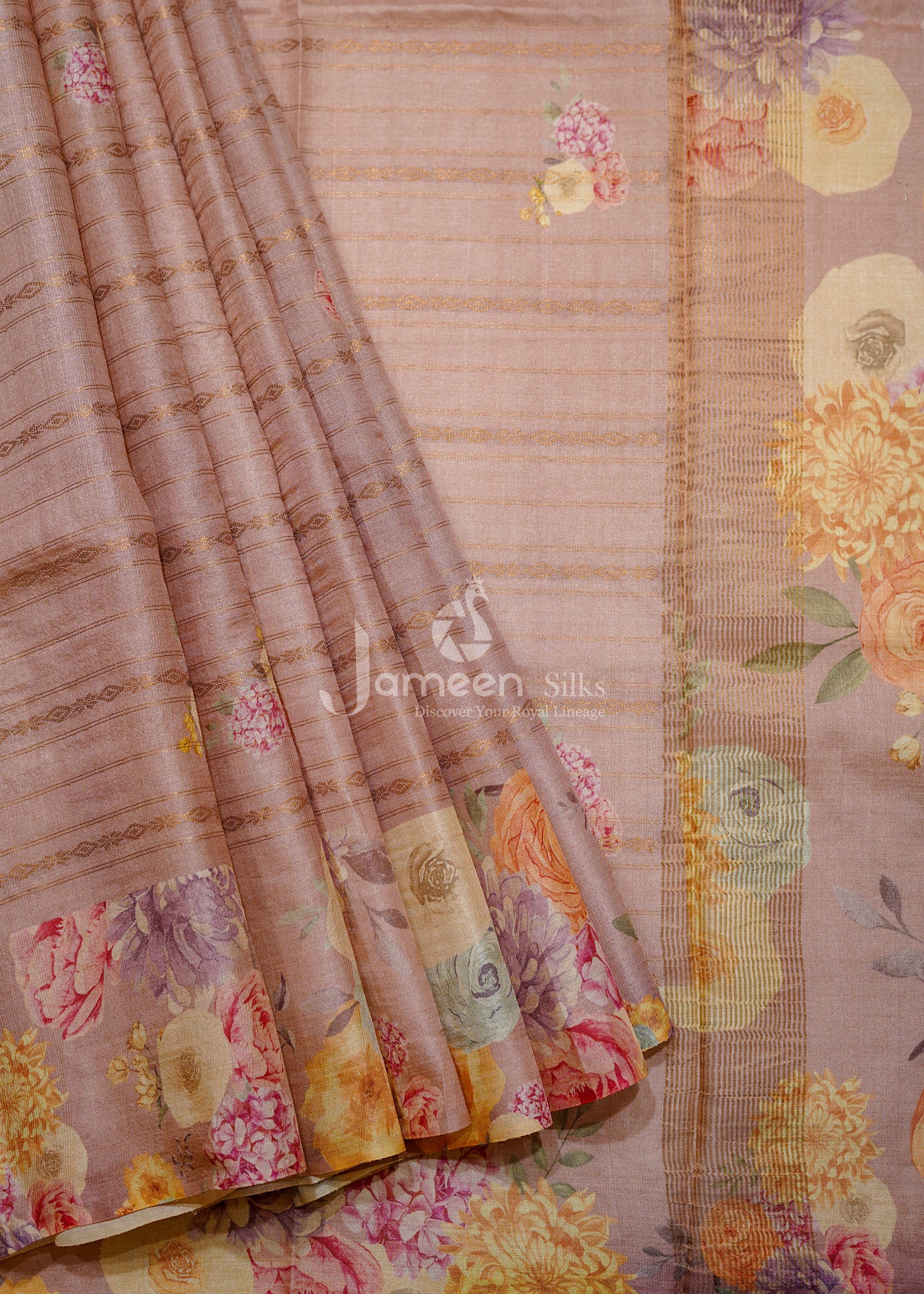 Peach tussar silk saree