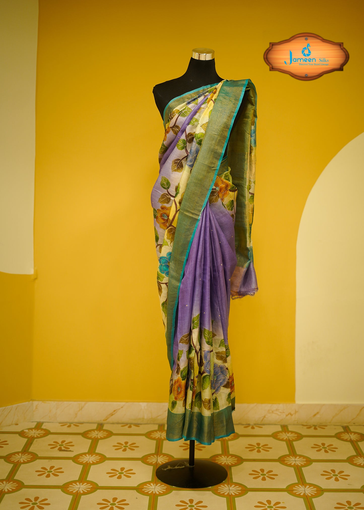 Blue tussar silk saree