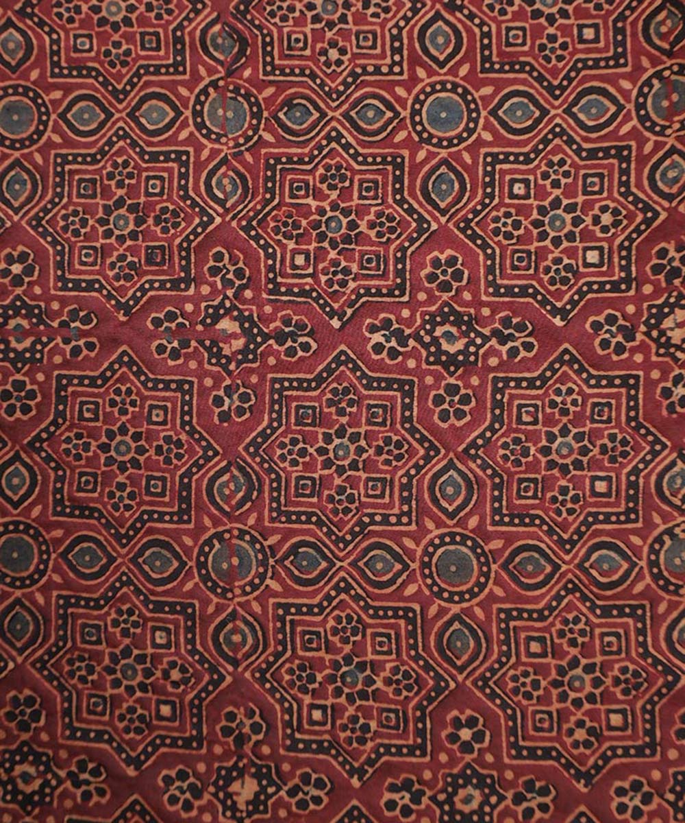 Red hand block print ajrakh modal fabric