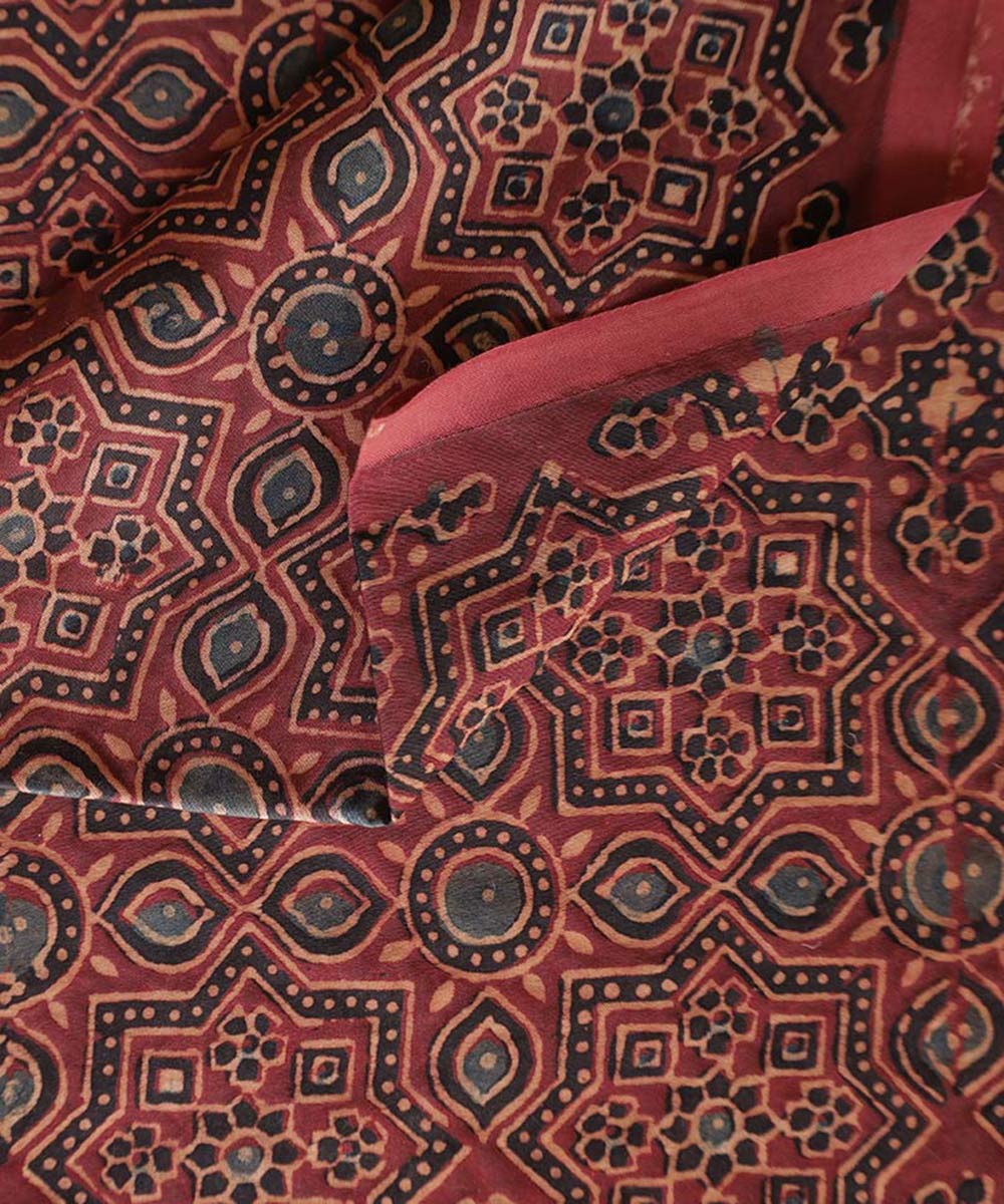 Red hand block print ajrakh modal fabric