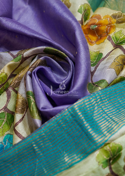 Blue tussar silk saree