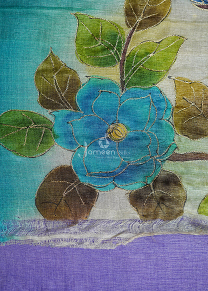Blue tussar silk saree
