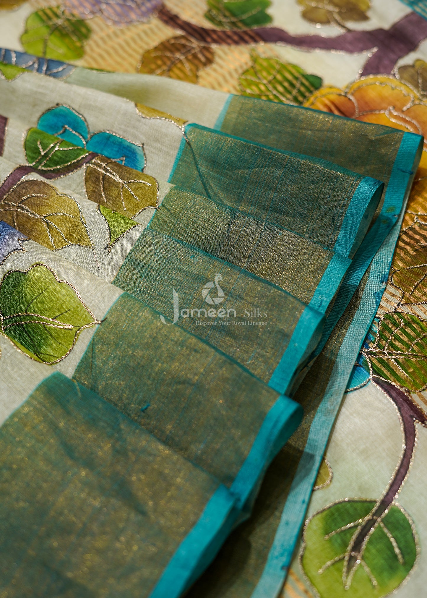Blue tussar silk saree