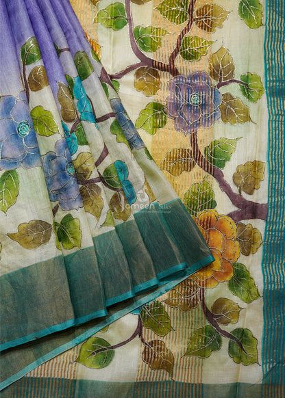 Blue tussar silk saree
