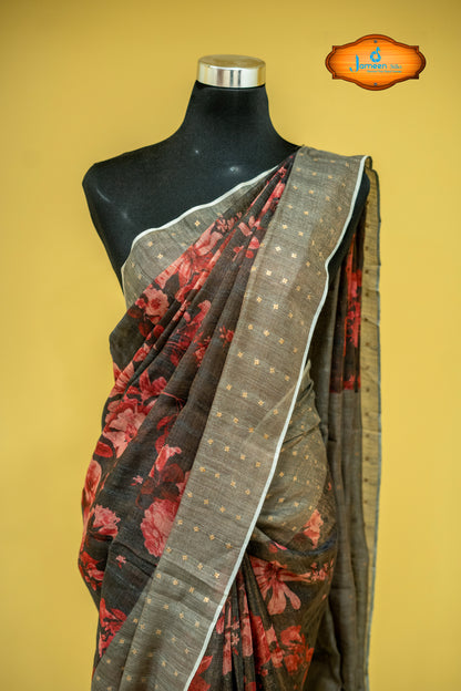 Black pure muslin saree