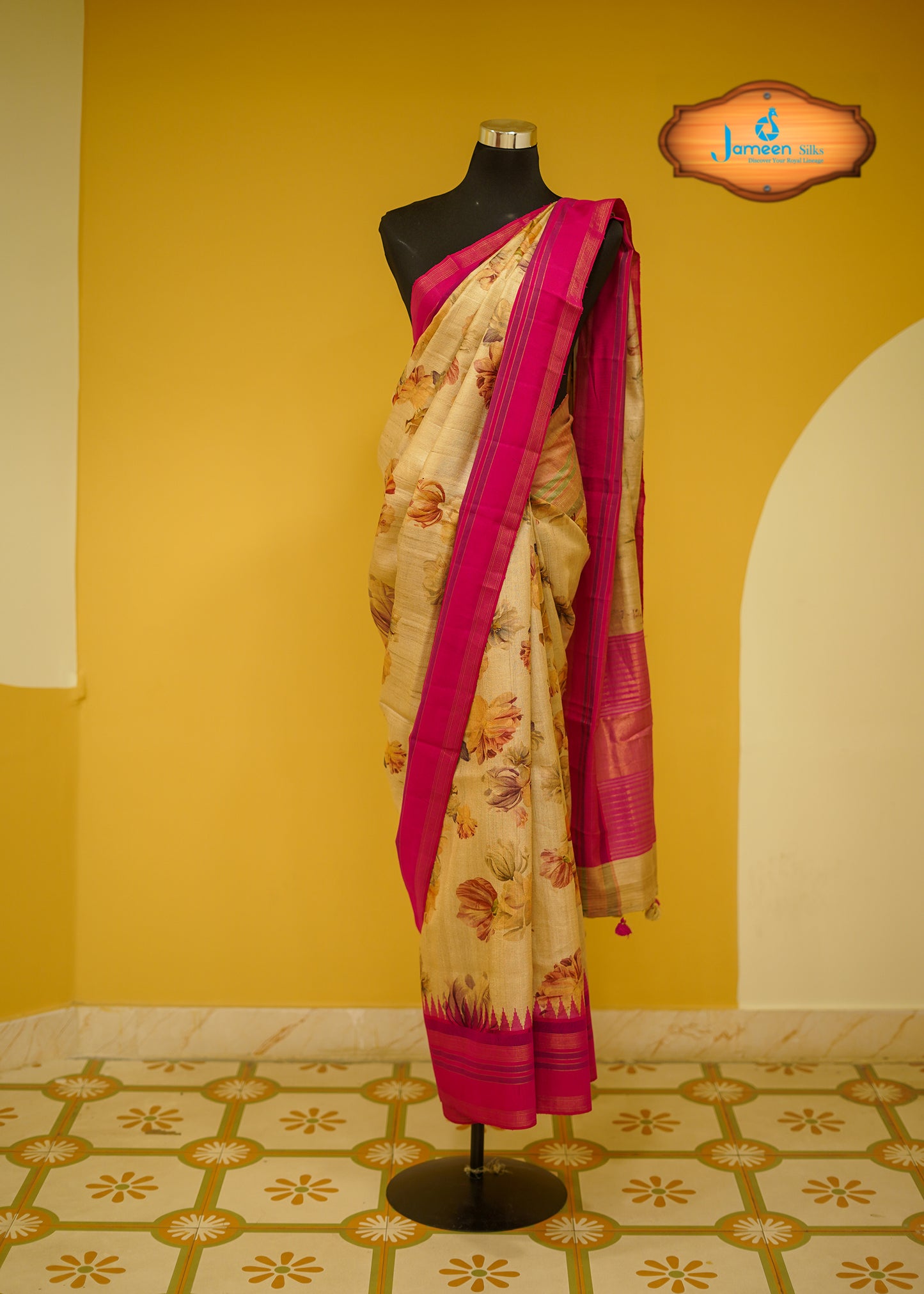 Temple border tussar silk saree