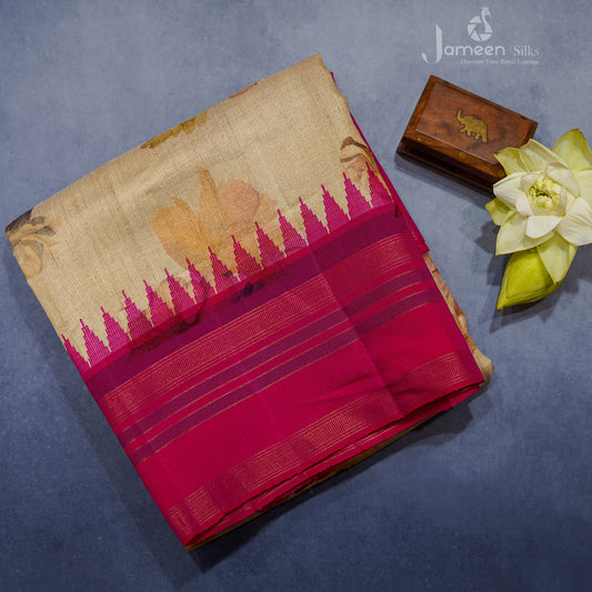Temple border tussar silk saree