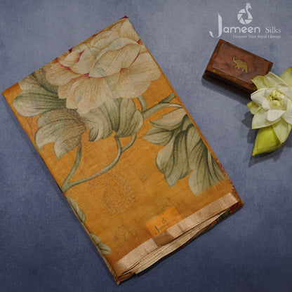 Yellow tussar silk saree