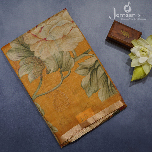Yellow tussar silk saree