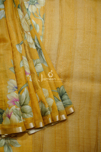 Yellow tussar silk saree