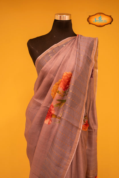 Grey muslin silk saree