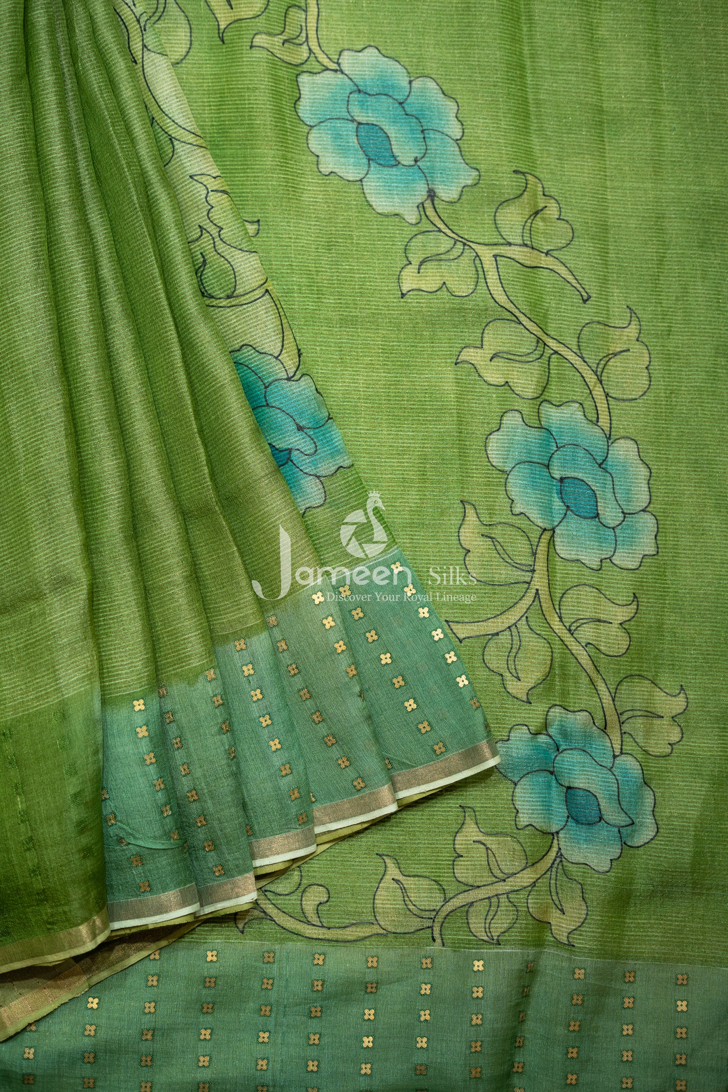 Green muslin silk saree