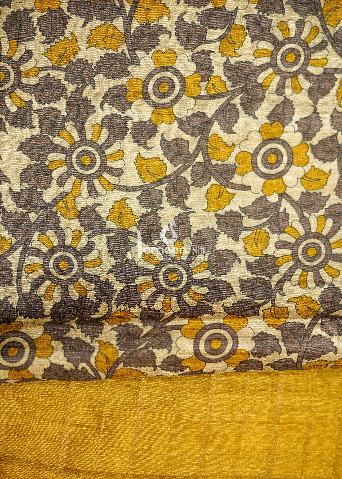 Kalamkari yellow tussar silk saree