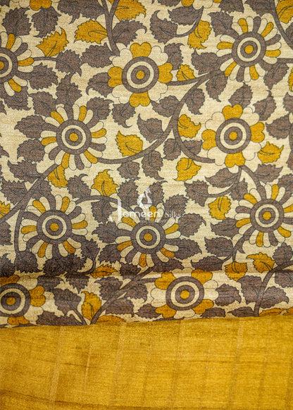 Kalamkari yellow tussar silk saree