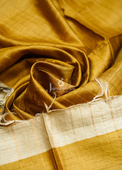 Kalamkari yellow tussar silk saree