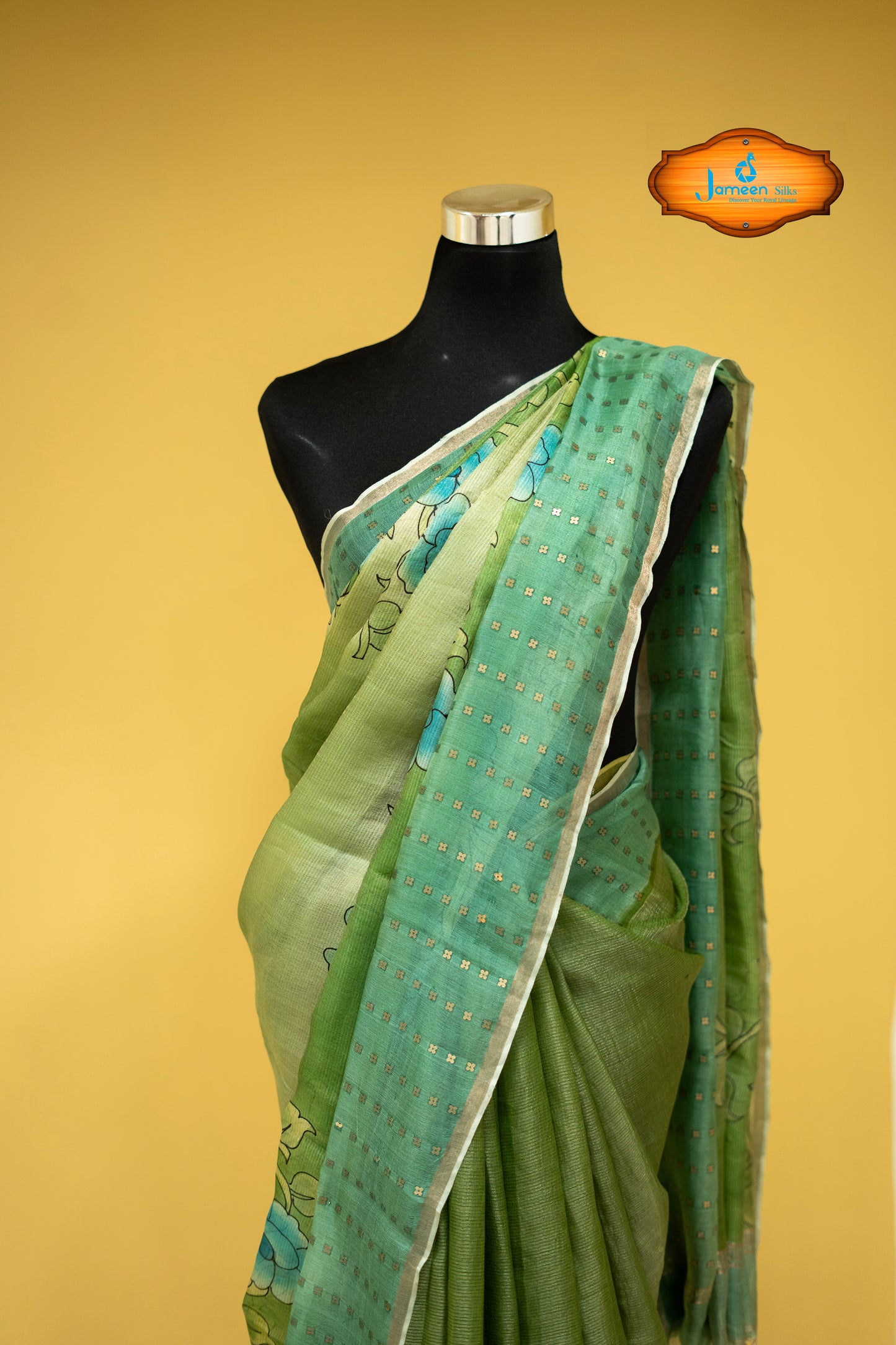 Green muslin silk saree