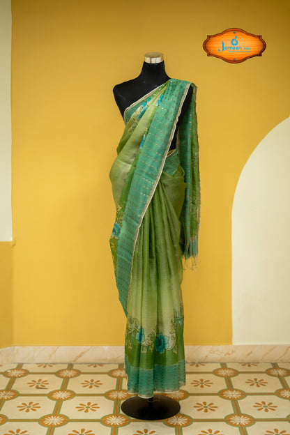 Green muslin silk saree