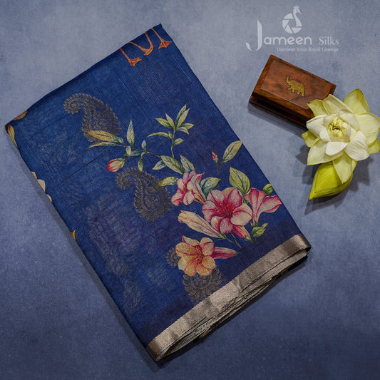 Blue tussar silk saree