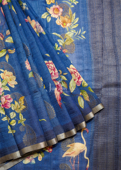 Blue tussar silk saree