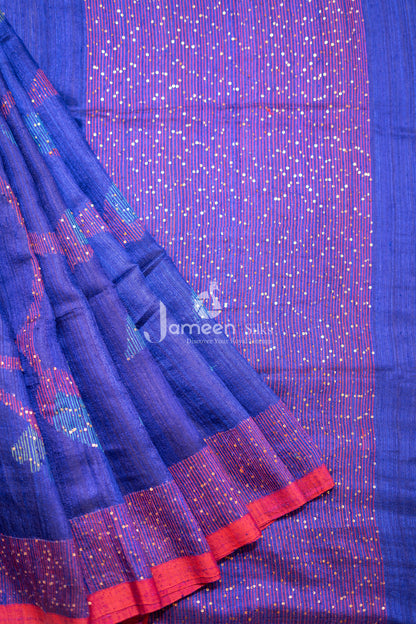 Blue muslin silk saree
