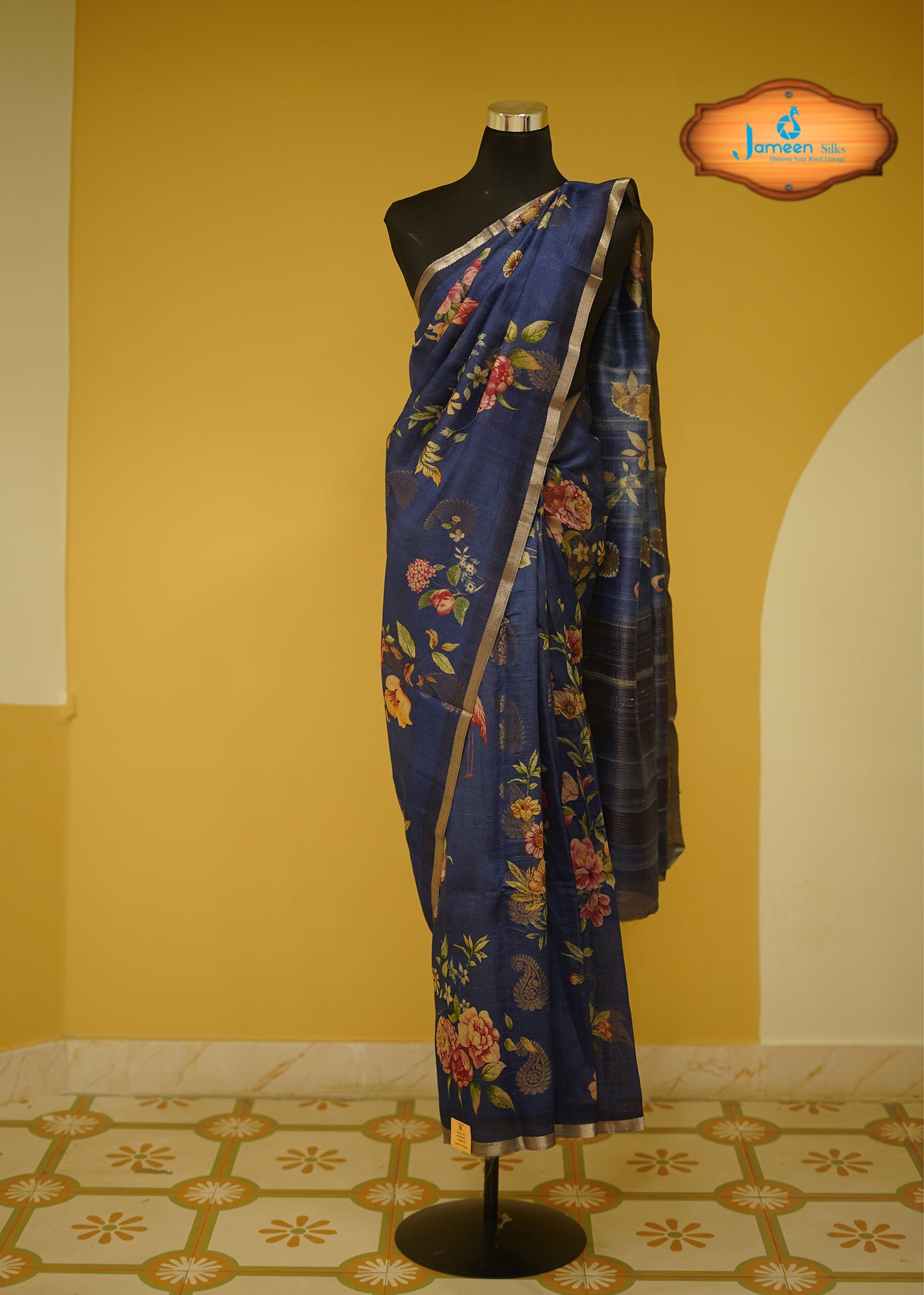 Blue tussar silk saree