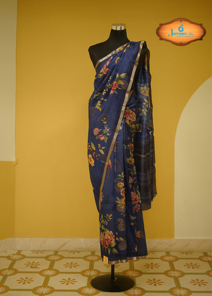 Blue tussar silk saree