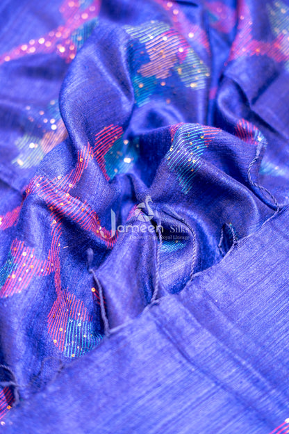 Blue muslin silk saree