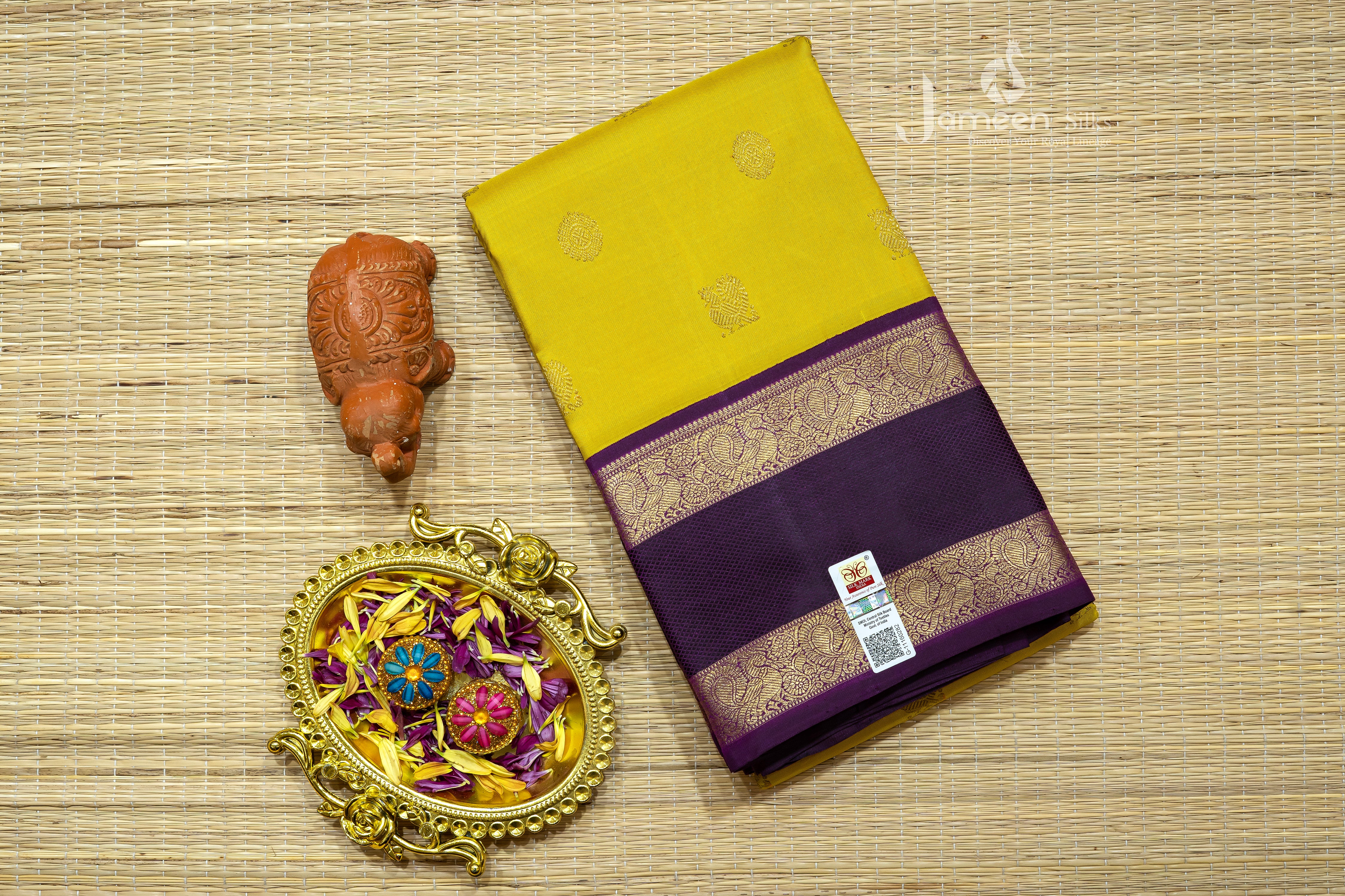 Yellow kanjivaram silk saree