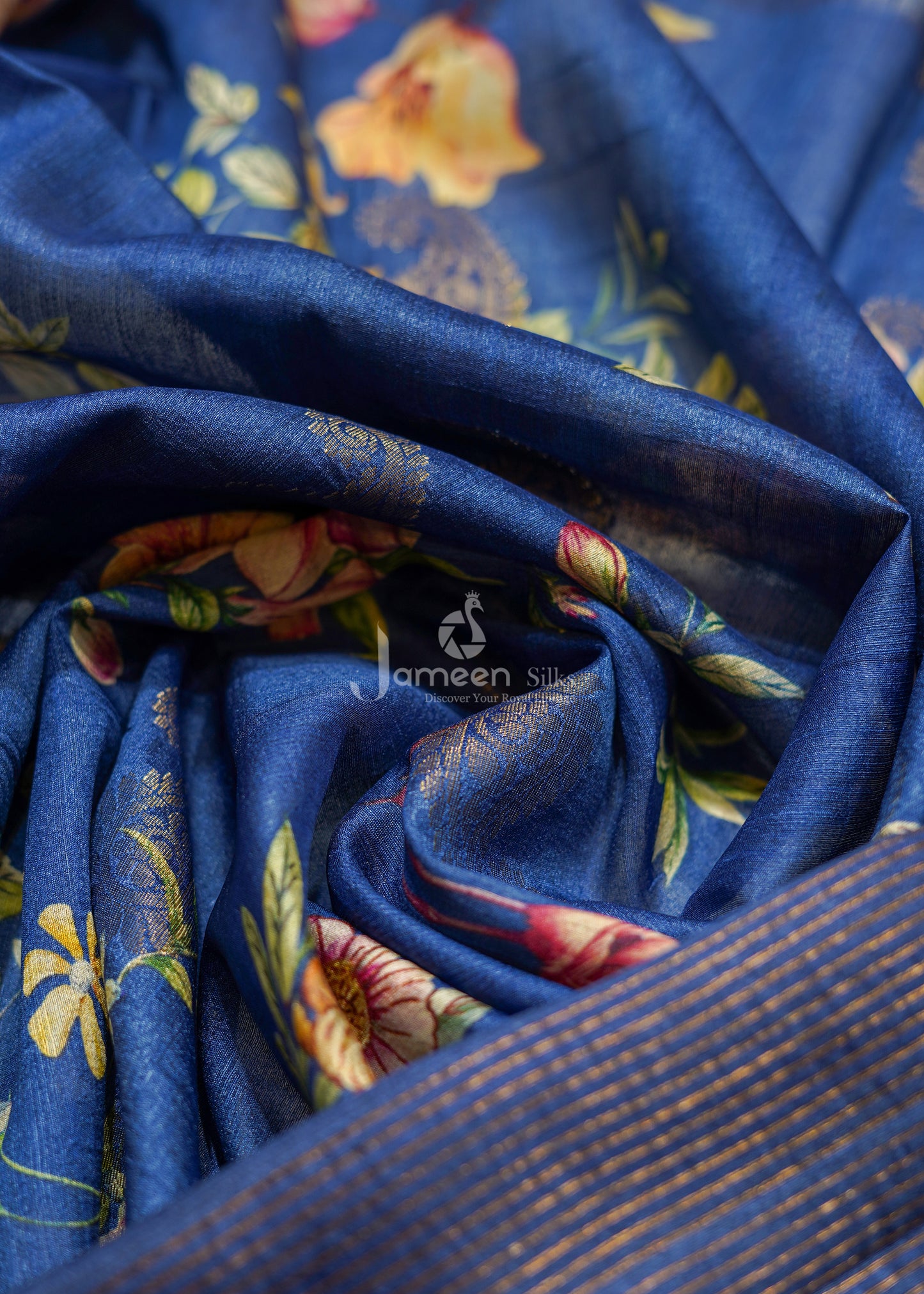 Blue tussar silk saree
