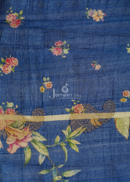 Blue tussar silk saree