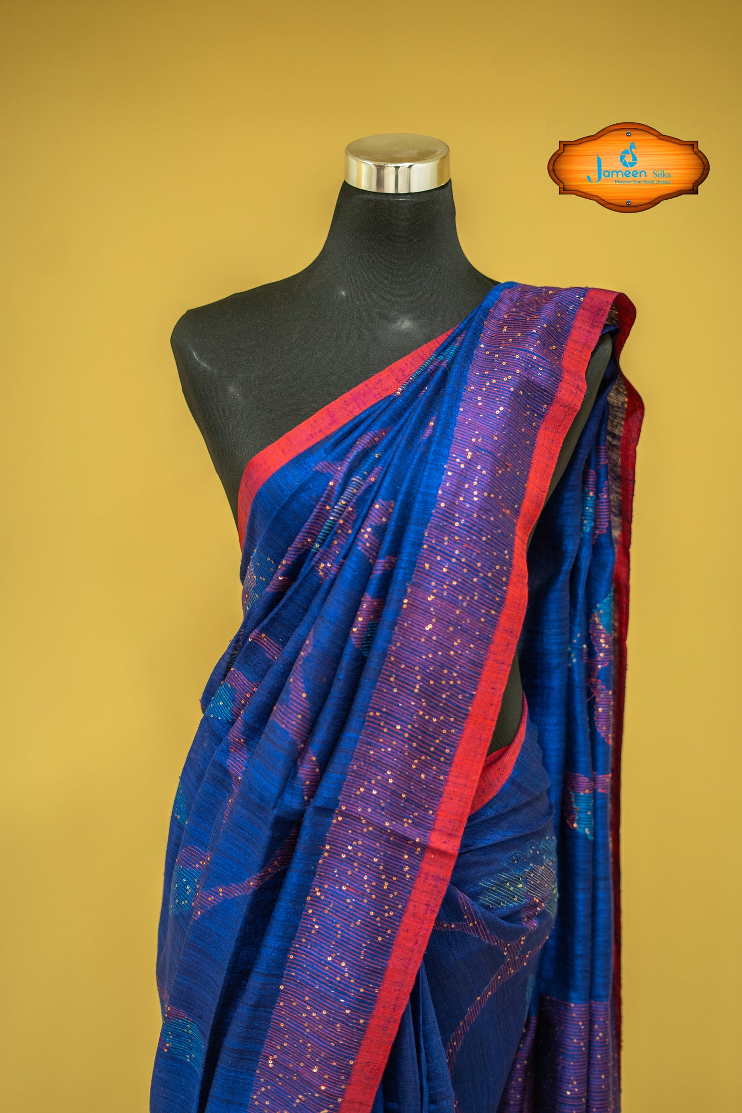 Blue muslin silk saree