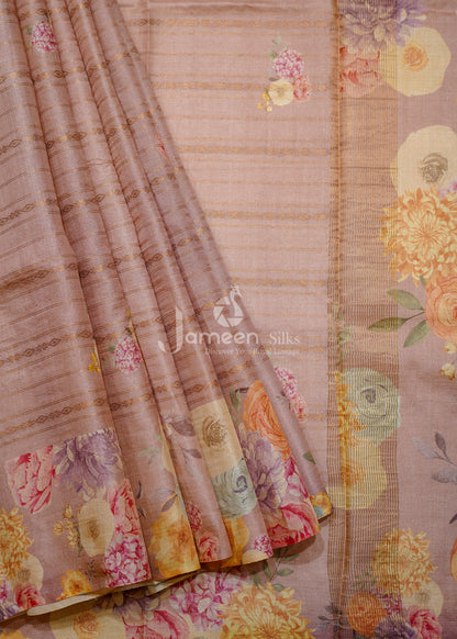 Peach tussar silk saree
