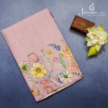 Pink tussar silk saree