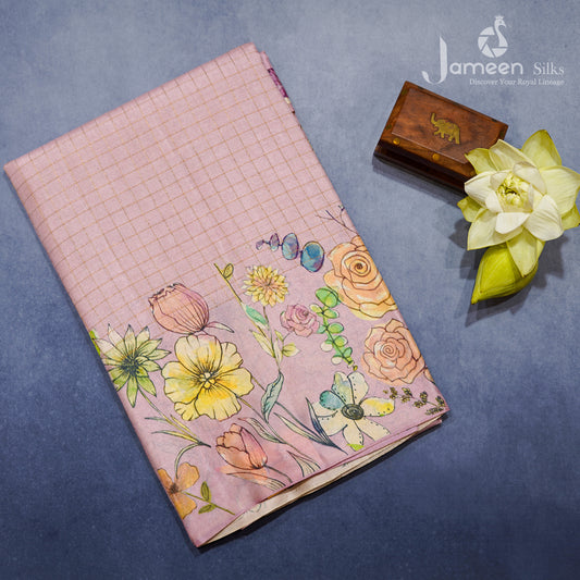 Pink tussar silk saree