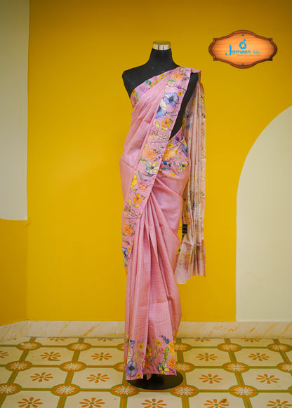 Pink tussar silk saree