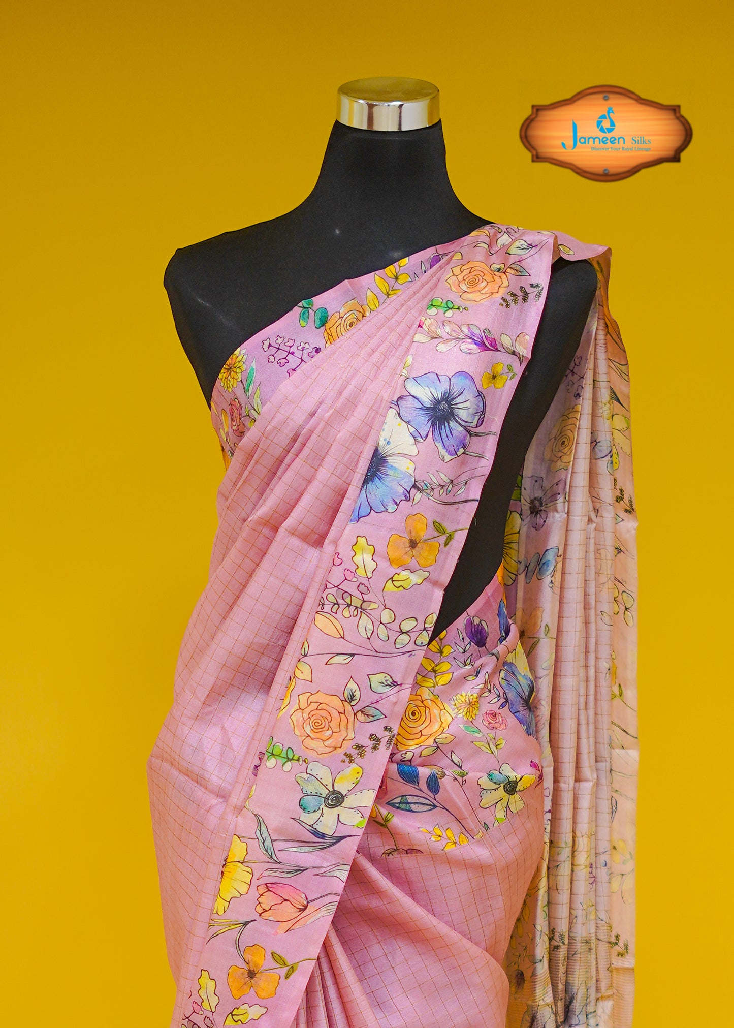Pink tussar silk saree