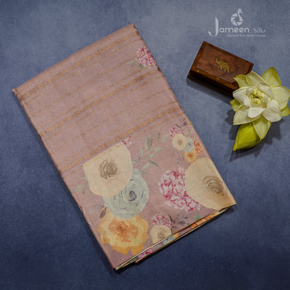 Peach tussar silk saree