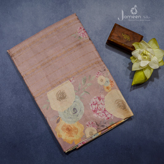 Peach tussar silk saree