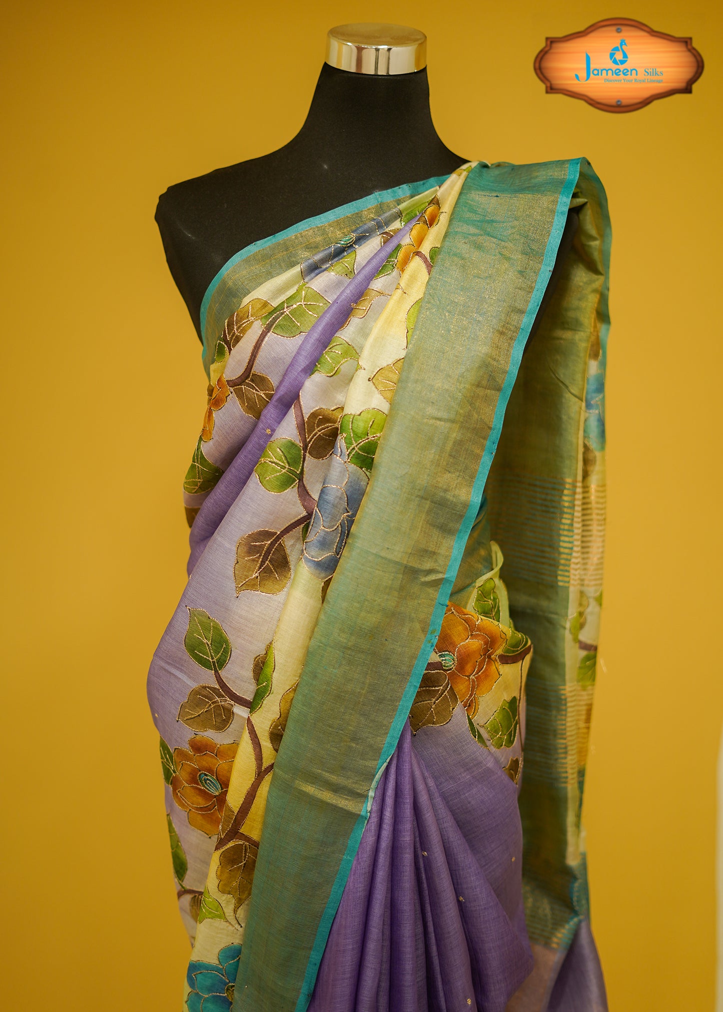 Blue tussar silk saree