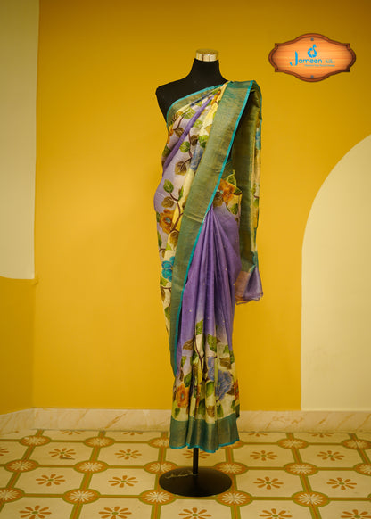 Blue tussar silk saree