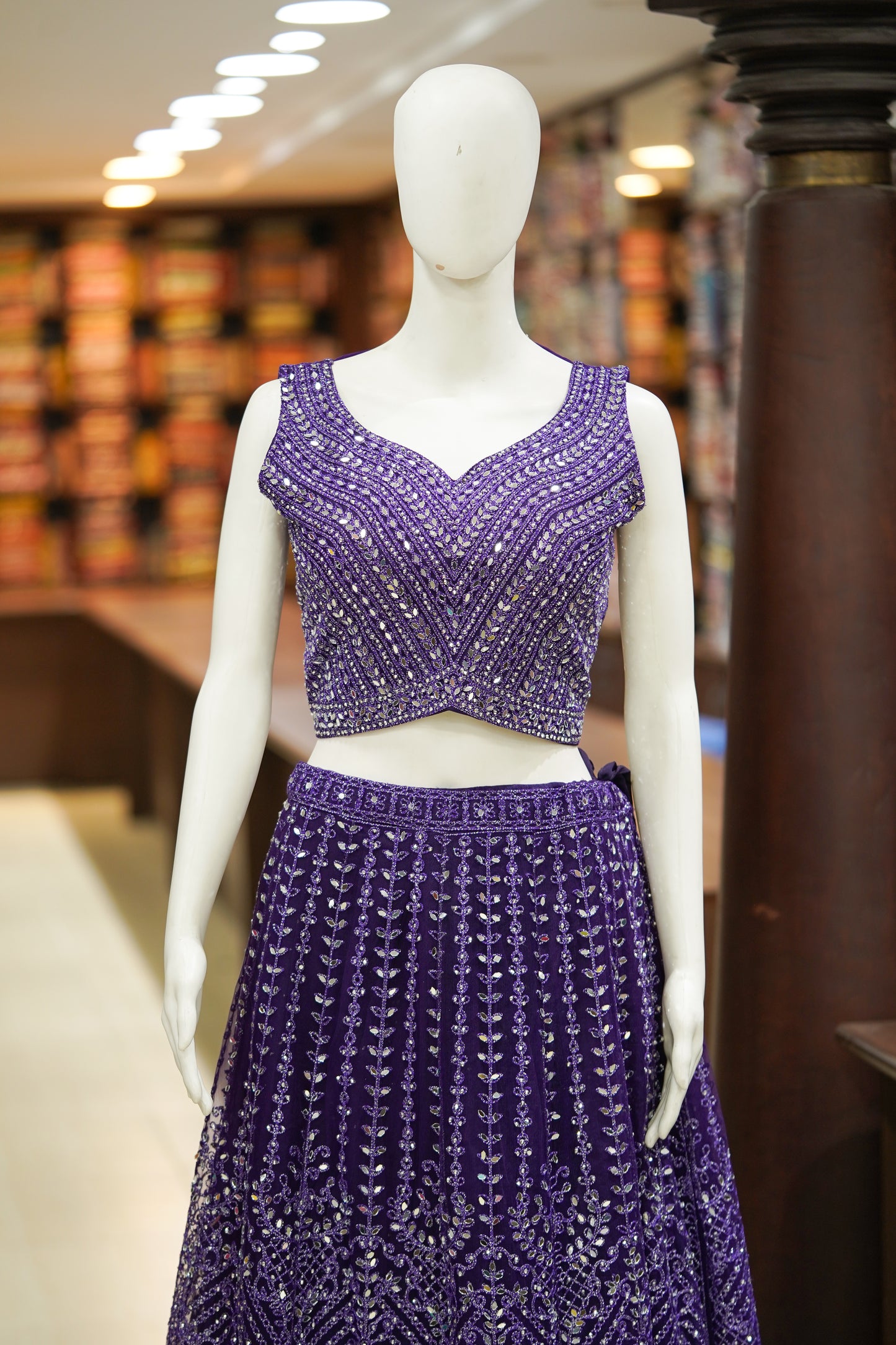 Blue stonework net lehenga